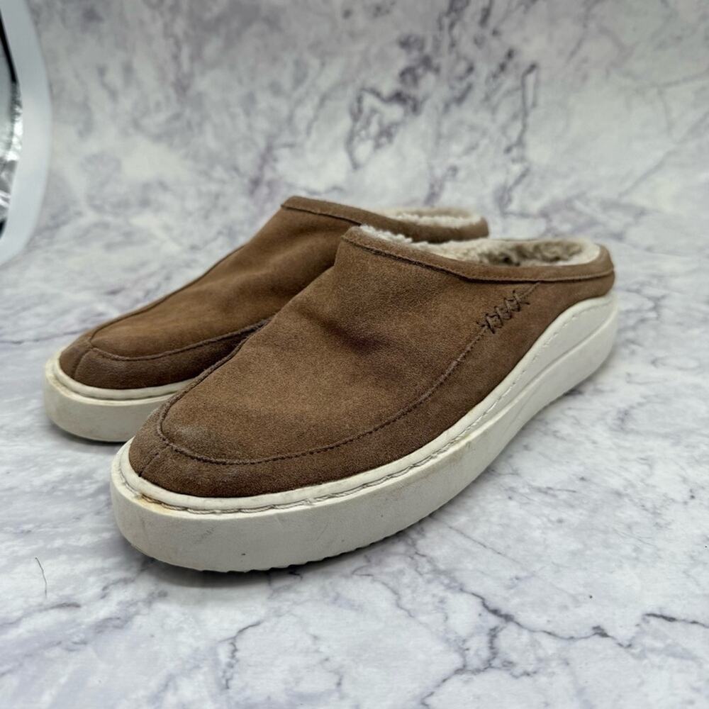 Lucky Brand, Brown and White Suede Loafers with Fuzzy Lining. Size 8M